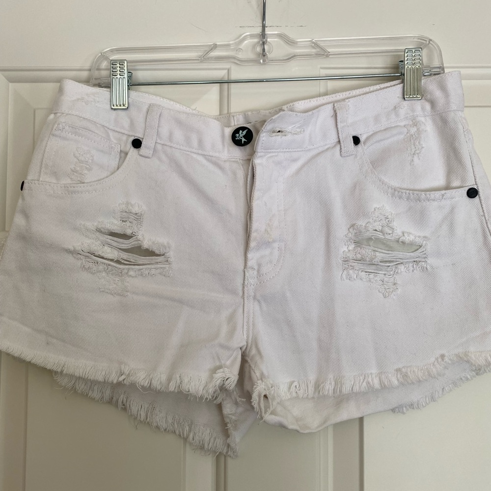 One X One Teaspoon distressed White denim shorts